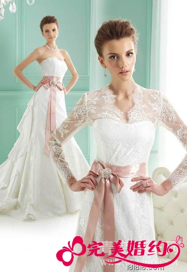 粉色蝴蝶结绶带Jasmine2012婚纱礼服