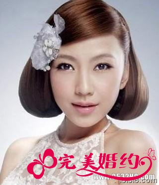 新娘发型设计图片1:斜刘海波波头