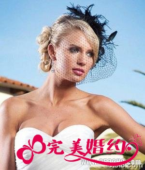 流行美新娘发型2：黑色网纱与侧扎发