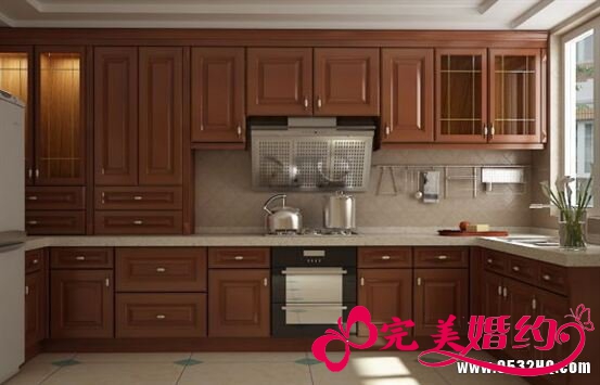 开放式厨房装修效果图二：中式风格