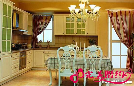 开放式厨房装修效果图三：温馨田园风格